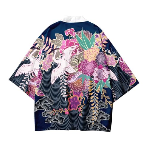 AMOMA Men Japanese Kimono Lightweight Loose Breathable Casual Cardigan Coat Top Yukata Jacket(4XL,CraneFloral)2