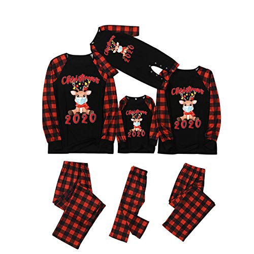 Matching Family Pajamas Sets Christmas PJ's Sleepwear 2020 Christmas Reindeer with Plaid Pants for Kids & Adult