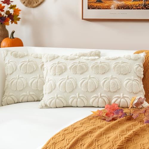 JOTOM Fall Cushion Covers 40x60cm Set of 2 Pumpkin Autumn Thanksgiving Decorative Throw Pillow Covers Soft Plush Faux Fur Pillow Case for Home Bedroom Couch Sofa Decor (Cream Beige) - Cosy Home Interiors JOTOM Fall Cushion Covers 40x60cm Set of 2 Pumpkin Autumn Thanksgiving Decorative Throw Pillow Covers Soft Plush Faux Fur Pillow Case for Home Bedroom Couch Sofa Decor (Cream Beige)