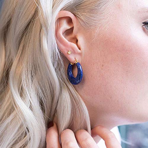 Image of Ross-Simons Round Gemstone Hoop Earrings in 14kt Gold 1 1 /8 inches