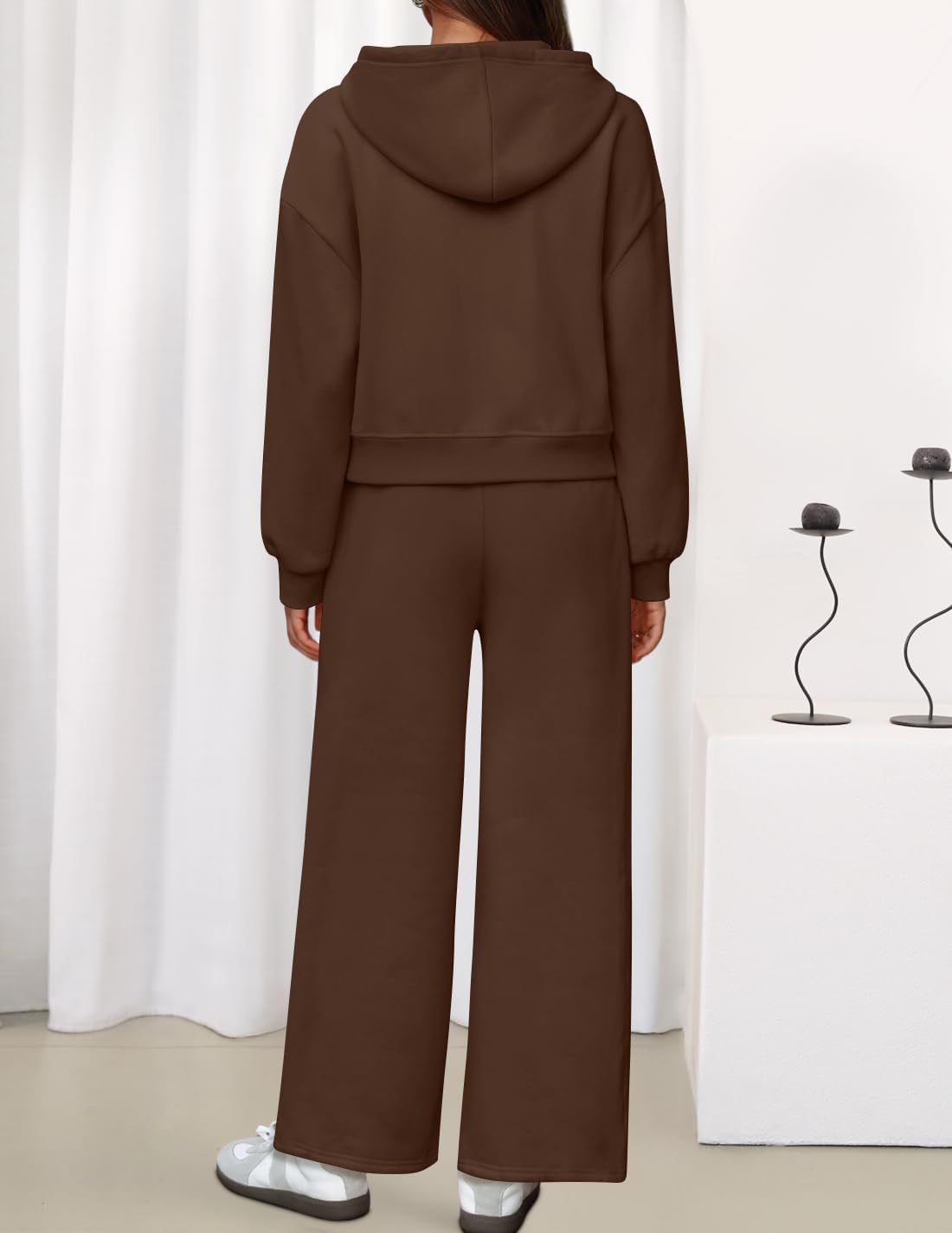 ZESICA Women's 2 Piece Outfits 2025 Spring Winter Fleece Hoodie Tracksuit Zip Up Sweatshirt Long Sweatpant Matching Set - Image 3