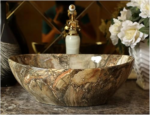 Image of OSOSAM Designer Ceramic Table Top Wash Basin | Elegant Over Counter Vessel Sink for Bathroom, Hotel & Home | Premium Countertop Vanity Basin | 16 x 13 x 5.5 Inch