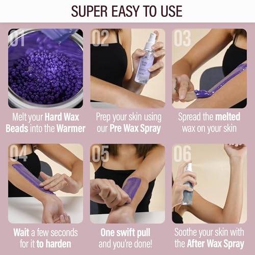 Image of Tress Wellness Award Winning Waxing Kit for Sensitive Skin - Safe for Face & Skin, Easy to Use - At-Home Kit for Face, Bikini, Brazilian & Full Body - Digital Display, Pink