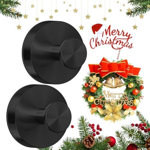 Suction Cup Hooks,No Drill Shower Hooks for Inside Shower,Heavy Duty Towel Hooks for Wall,Bathroom,Kitchen,Glass,Mirror,Tile to Hang Towels,Loofah-Black(2 Pack)
