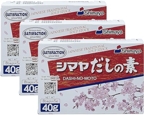 Shimaya Dashi No Moto japanisches Würzpulver (3er Pack (3x40g Packung)) | Bonito Würzmittel (Dashi) für Suppen und Eintöpfe | Granulat Pulver Japan Lebensmittel Dashipulver