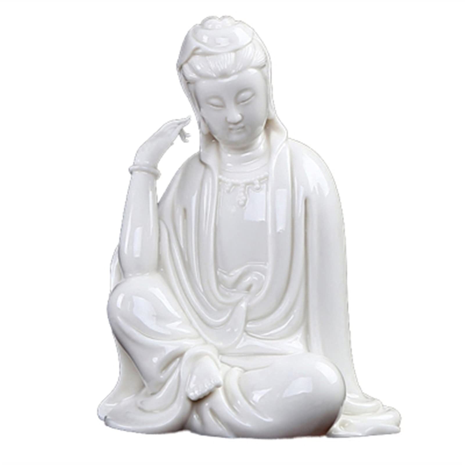 CELOTUS Estatua de Buda o Bodhisattva Ornamentos de cerámica de Porcelana Blanca Fina Cómodo cómodo Sentarse con piernas Cruzadas Meditación Pequeña Estatua de Guanyin Imagen Budista