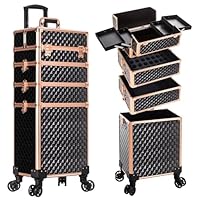 Arous Kosmetikkoffer Trolley, 4-in-1 Groß Kosmetik Trolley Schminkkoffer mit Rollen Friseurkoffer Alu Beauty Case Nagelkoffer Multikoffer