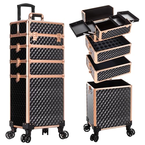 AROUS Rolling Makeup Train Case 4 in 1 Cosmetology Case on Wheels Large Storage Cosmetic Trolley...