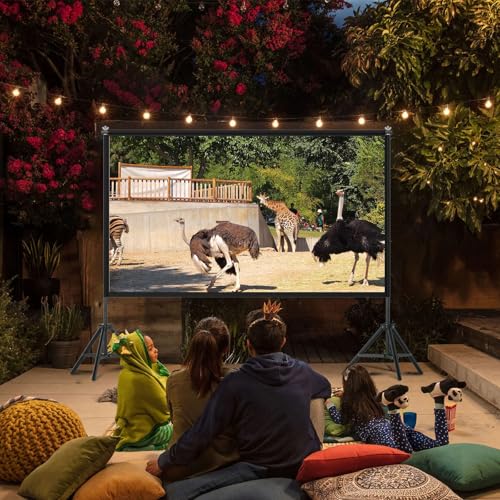 TOWOND 120 Zoll Projektionswand und Ständer, 16:9 HD tragbare einstellbare Innen- und Außenprojektionswand, Front- und Rückprojektion, Tragetasche inklusive für Zuhause, Garten & Camping