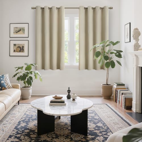 Image of YoungsTex Beige Blackout Curtains 54 Inch Long for Bedroom - Thermal Insulated with Grommet Top Room Darkening Window Drapes for Basement Cafe Bathroom, 2 Panels, 52 x 54 Inch