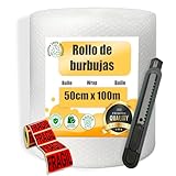 MARCPRINT Rollo Burbuja Embalaje 50 cm x 100 m con Cutter y Pegatinas de...