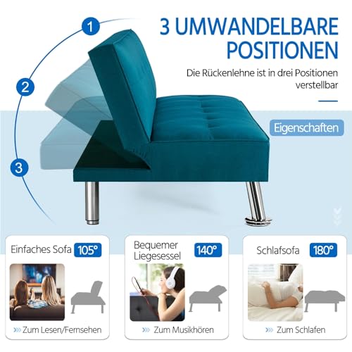 Yaheetech Schlafsofa mit Liegefläche 166,5 cm L × 92 cm B Bettsofa bis 350 kg Belastbar Schlafcouch für Wohnzimmer/Schlafzimmer/Gästezimmer blau – Bild 5