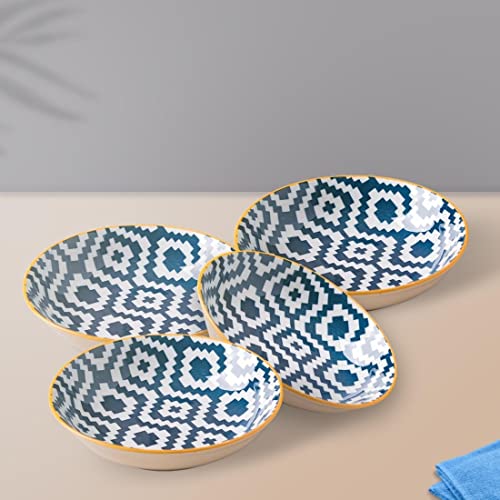 Image of Nestasia Ceramic Round Snack Plate Set of 4 (5.5 Inch Each) - Floral Dahi Bhalla Plate for Serving Chaat, Halwa, Chakna, & Desserts | Microwave & Dishwasher Safe Small Plate (Navy Blue)