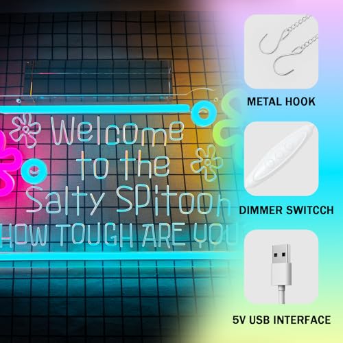 Image of Welcome to The Salty Spittoon Neon Sign for Wall Decor Ocean Neon Sign Dimmable USB Ocean Night Light for Game Room Bedroom Birthday Wedding Party Gifts