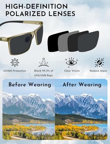 Image of BIRCEN Polarized Anti-Glare Sunglasses for Men: Lightweight Metal Wrap around Sun Glasses UV Protection for Driving Fishing