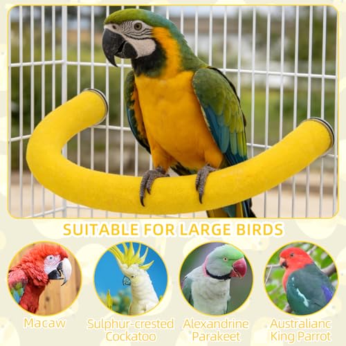 Image of Rypet U Shape Parrot Perch Stand Toy for Paw Grinding Clean Stick Exercise, Rough-Surfaced Quartz Bird Perch Standing Cage Accessories for for Small Parakeets Cockatiels Conures Macaws (Yellow L)