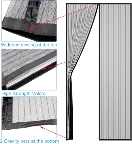 XSTRAP STANDARD Upgraded Magnetic Screen Door, Door Screen Magnetic Closure, Retractable Mosquito Net for Door, Mesh Curtain with Frame Hook & Loop, Hands-Free, Pet and Kid Friendly 38 x 82 Inches