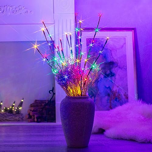Eambrite 3er Set Lichterzweige mit 60 Bunten LEDs, Beleuchtete Braune...