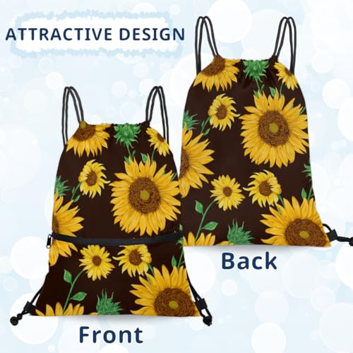 Sunflower Flower Pattern Drawstring Bag Drawstring Backpack Waterproof Smooth Sport Draw String Back Bag Gym Camping Beach Bag for Men Women4