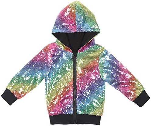 Cilucu Kids Jackets Girls Boys Sequin Zipper Coat Jacket for Toddler Birthday Christmas Clothes Long Sleeve hoodie Rainbow Black 4-5T