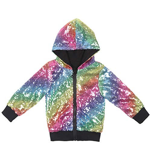 Cilucu Kids Jackets Girls Boys Sequin Zipper Coat Jacket For Toddler Birthday Christmas Clothes Long Sleeve Hoodie Rainbow Black 4-5T #TOP5