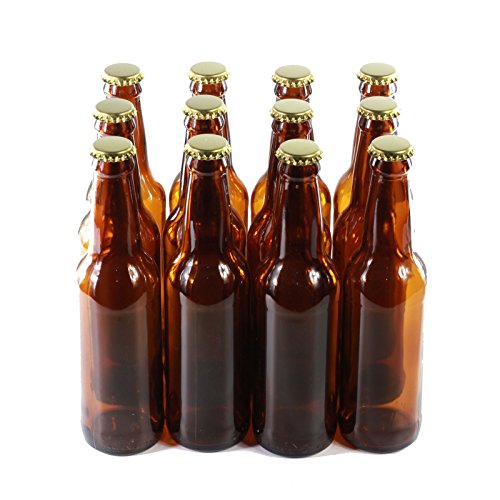 Bouteilles de bière en verre brun avec bouchon dorés - Paquet de 12 - Homebrew (330 ml) - Image 3