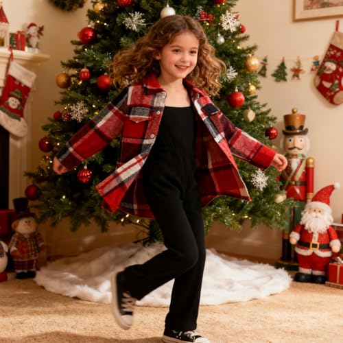 Image of Toddler Girl Clothes Plaid Long Sleeve Button Down Shirt Corduroy Overall Jumpsuit Girls Fall Winter Outfit Set