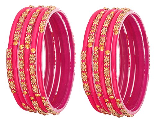 Image of NMII Glass and Studded with Zircon Gemstone or Beads Glossy Finished Bangle set for Women and Girls