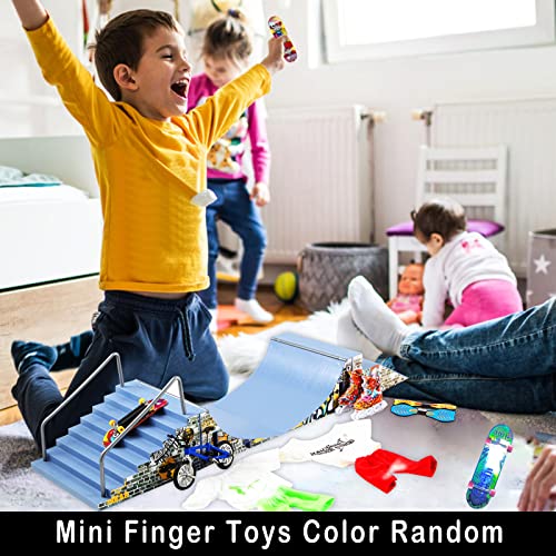 Aestheticism Half-Pipe Ramp Skate Park Kit, Bigger Fingerboard Ramps Set With 11 Pcs Finger Toys Set Including Fingerboard, Bike, Scooters, Clothing & Big Non-Slip Mat #TOP2