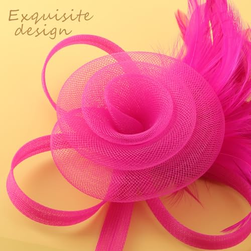 Image of DRESHOW Fascinators Hats for Women Tea Party Fascinator Hats Vintage 50s Headwear Cocktail Wedding Church Derby Hat
