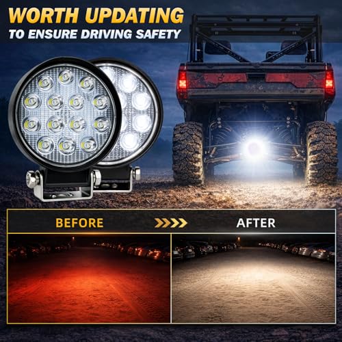 Image of ZMOON Round LED Off Road Lights Kit, 2PCS 4.5 inch 84W LED Flood Light Bar with 10FT Wiring Harness (2-Lead), Driving Fog Lights for Truck ATV UTV SUV Boat
