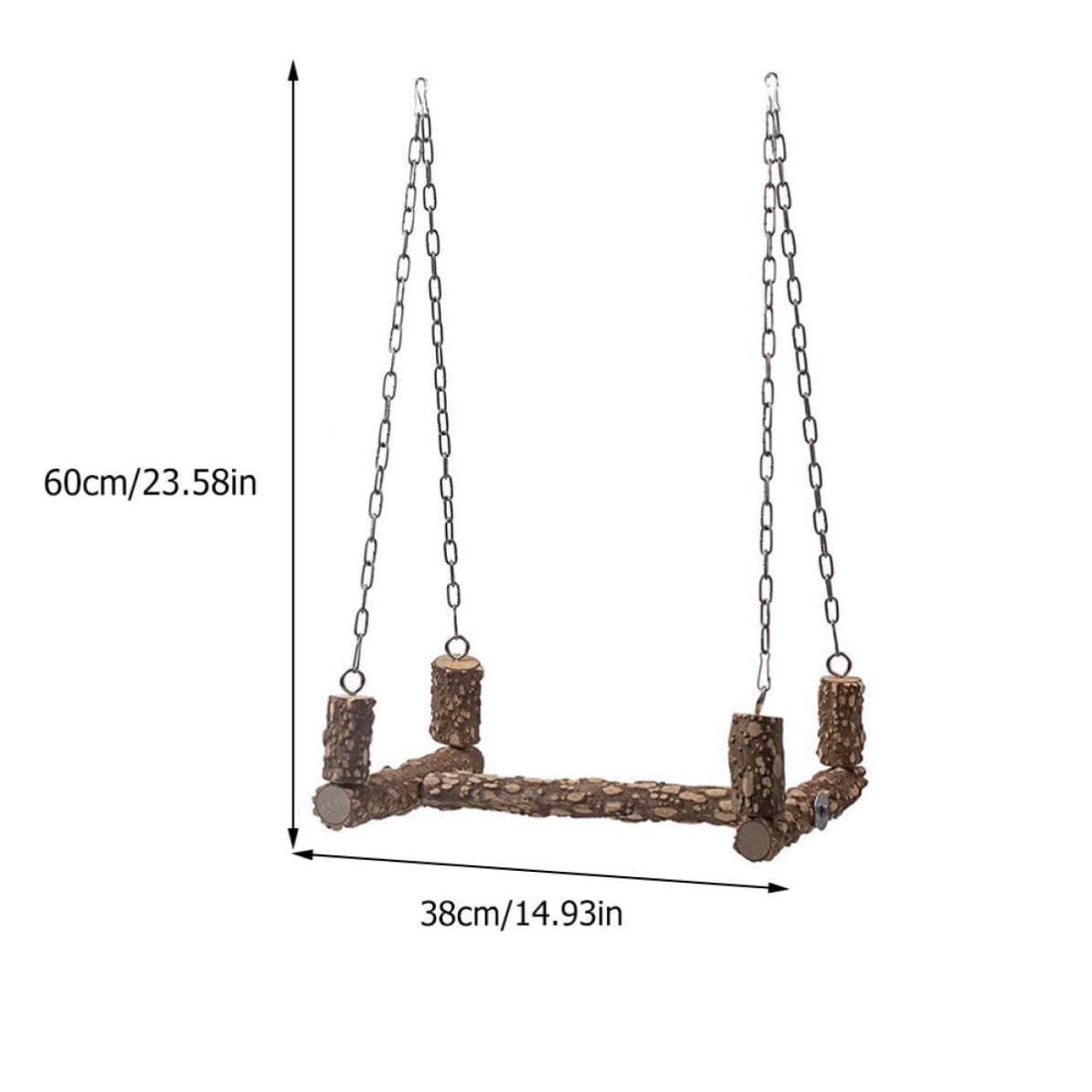 Gioco per Pappagalli in Legno Naturale Trespolo e Altalena Marrone, Supporto Robusto in Acciaio Inox per Gabbia Uccelli, per Esercitare Abilità di Arrampicata e Colore Casuale