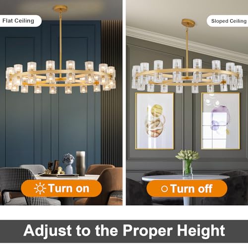 Image of Modern 36 inch Gold Round Chandelier Light Fixture, K9 Crystal Chandeliers for Dining Room, Living Room, Dining Room Chandeliers Over Table, Chandelier for Bedroom, Foyer, Includes 36XG4 Bulbs