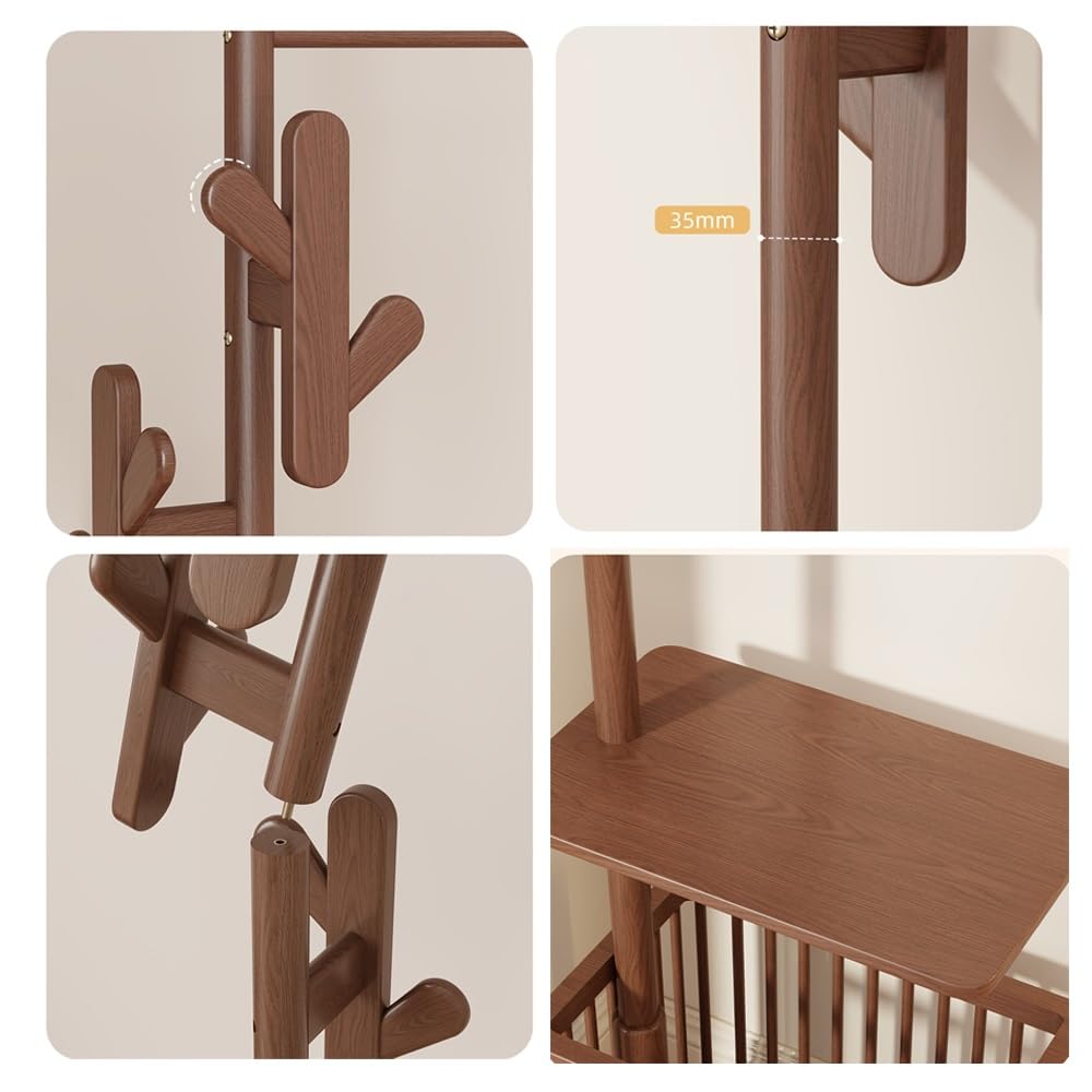 Perchero de madera maciza con forma de árbol de pasillo, mesa de noche estrecha, colgador de ropa integrado, para el suelo, dormitorio, ropa sucia, perchero para interiores, perchero de