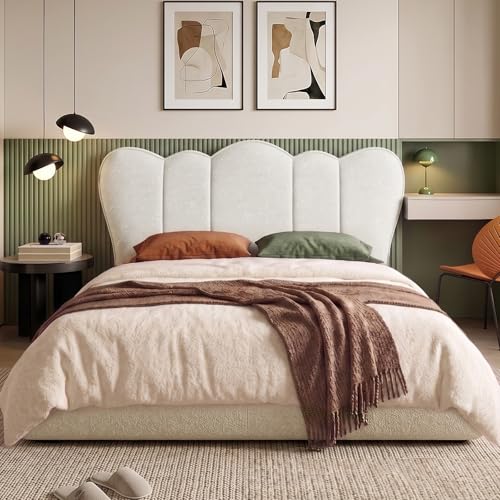 Pinmoco Full Size Upholstered Headboard Beige Scalloped Modern Padded Bed Backboard...