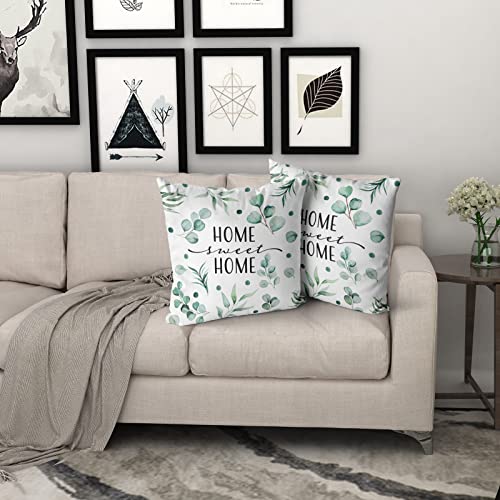 Giwawa Home Sweet Home Throw Pillow Covers Set Of 2 Green Leaves Pillow Cases 18 X 18 Inch Couch Cushion Cover For Room Sofa Chair Decor #TOP6