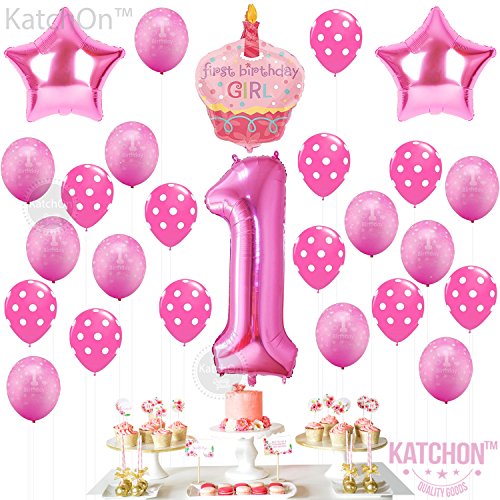 1st Birthday Girl Balloons Pink Decoration Set