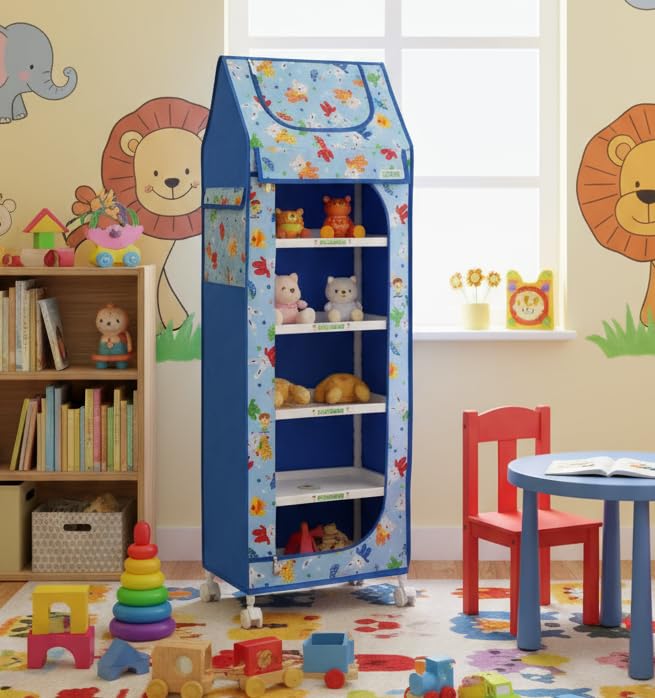 FLIPZON Baby Wardrobe Plastic Multipurpose 6 Shelve, Foldable, (Unbreakable Material) (Rabbit Pattern - Sky Blue)