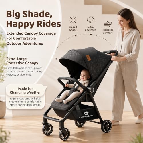 Image of StarAndDaisy Stroller for Baby, Foldable Baby Stroller with Reversible Seat, 3 Recline Positions, 5-Point Safety Harness, Adjustable Footrest, Large Canopy & Storage Basket