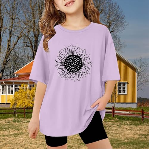 Girls Oversized Tshirt Graphic Tees Cute Crew Neck Summer Short Sleeve Loose Fit Tops Flower Pattern Casual Shirts4