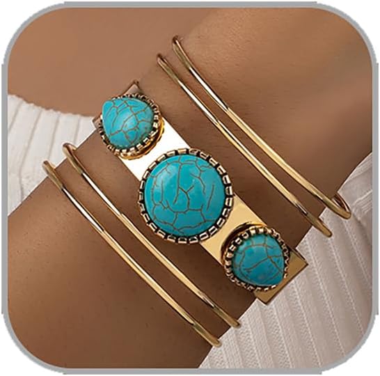 Western Turquoise Bracelets for Women Vintage Chunky Cuff Bracelet Turquoise Country Bracelets Adjustable Boho Cuff Bracelet Western Country Costume Jewelry Accessories