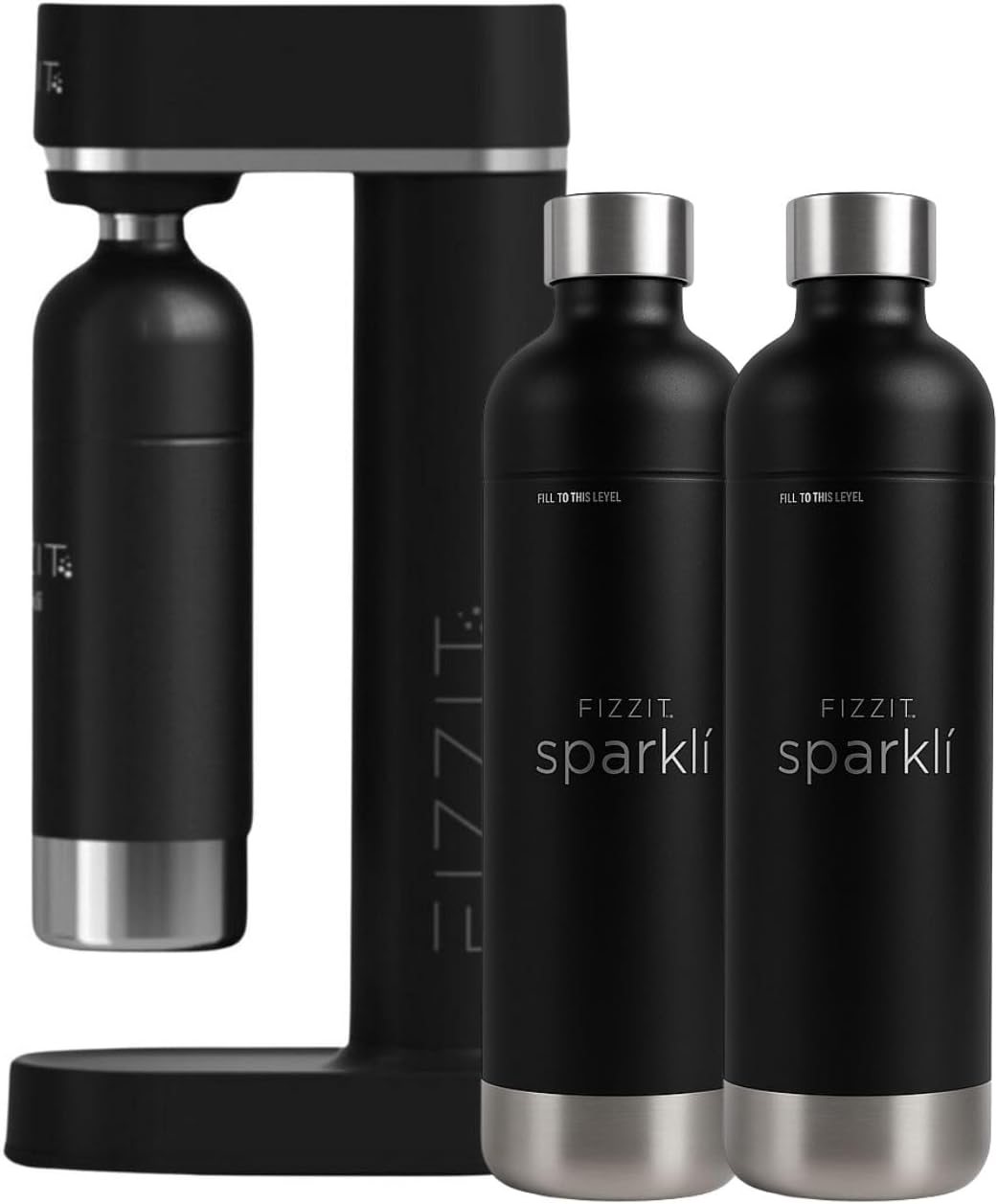 Stainless Sparkli Soda Maker with 2 Black Bottles – Black Carbonator, Sleek & Dishwasher Safe