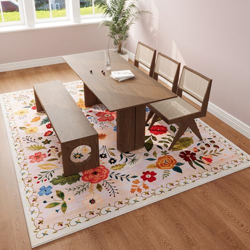Rugcomf Area Rugs 8X10 Rug For Living Room Clearance Washable Boho Area Rug Non Slip Floral Vintage Low Pile Large Rug For Living Room thumb #4