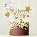 Heyu-Lotus 15 Pièces Decoration Gateau Anniversaire Happy Birthday Topper Gateau Anniversaire Décorations de Gâteau en Forme D'étoile et de coeur pour Mariage, Anniversaire(Or)