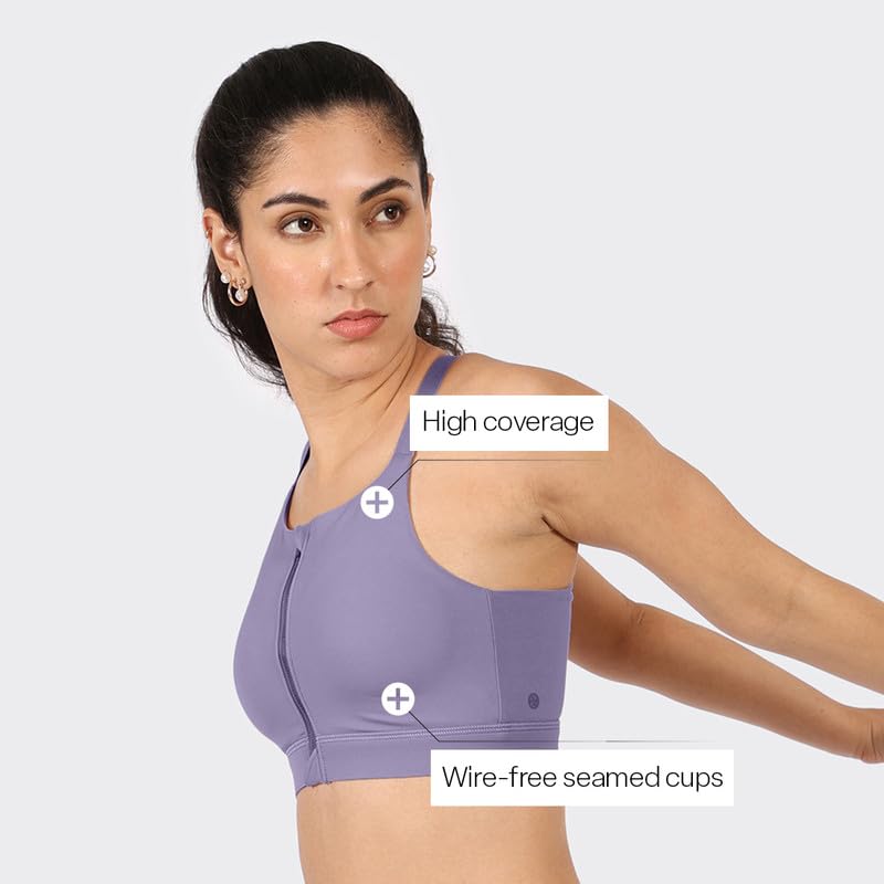 Image of BlissClub Zip-Up Sports Bra | Front Zip Closure | Attached Hook for Extra Support | Adjustable Straps | Removable Cups