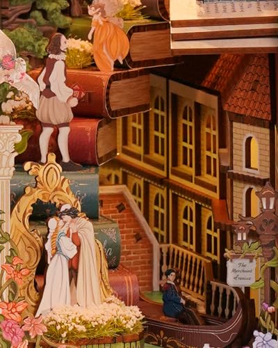 Image of Tonecheer x British Library DIY Book Nook Kit, Shakespeare 3D Wooden Puzzle for Adults, Miniature House Kit Booknook Bookshelf Insert Decor with LED Lights Craft Gifts (Shakespeare's Verse)