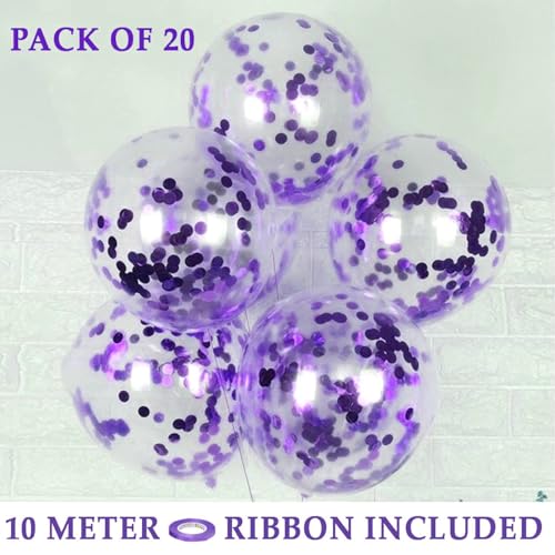 Image of AMFIN (Pack of 20) Confetti Balloons with Matching Ribbion, Party Decoration Items - Purple