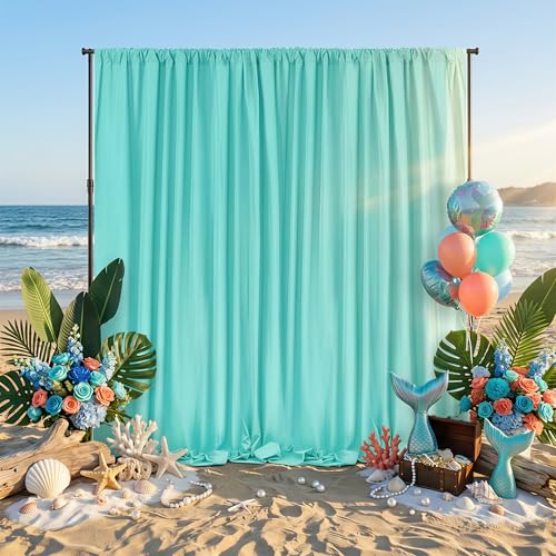 Image of Turquoise Backdrop Curtains Polyester 4 Panels 5ft x 8ft Photo Backdrop Drapes Mermaid Party Baby Shower Birthday Decorations