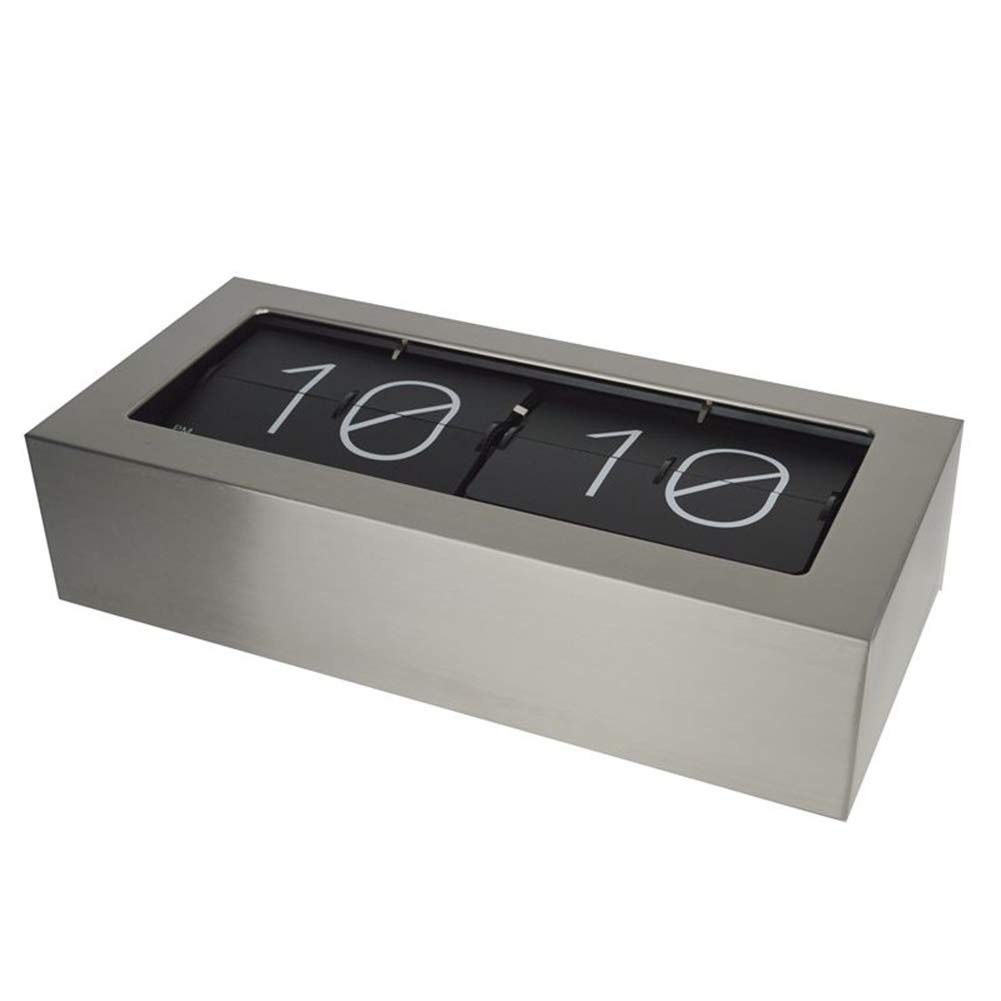 HXZB Grote Rechthoekige Auto Flip Clock, Roestvrij Staal Geborsteld Woonkamer Slaapkamer Studie Kantoor Geluidsarm Beweging Flip Down Clock, Bureaublad/Wandmontage