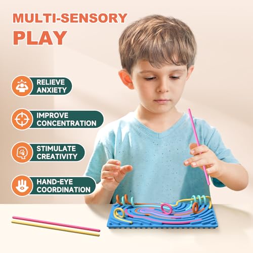 Sensory Fidget Toys for Kids,Silicone Sensory Activity Board for Stress,Soft Worry Toys for Calm Down Corner Supplies,Play Therapy ,Portable Travel Bag & 15 Strings,Simple Dimple Fidget Toys - Image 4